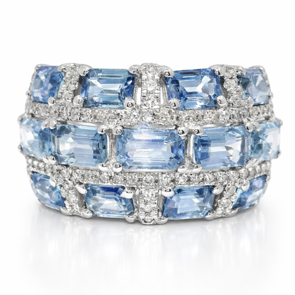 0.25CT Diamond 4.12CT Blue Sapphire Ring 14k White Gold