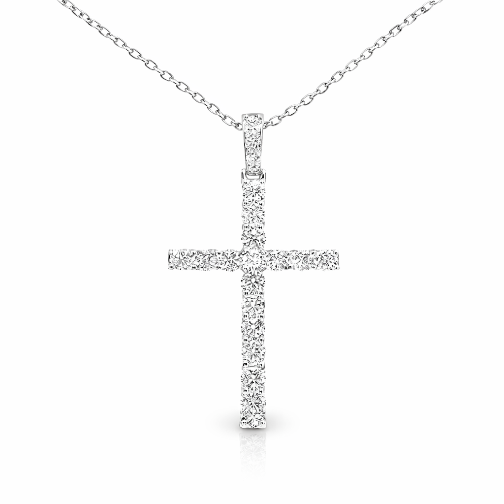 1.74CT Diamond Cross Pendant 14k White Gold