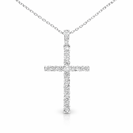 1.74CT Diamond Cross Pendant 14k White Gold