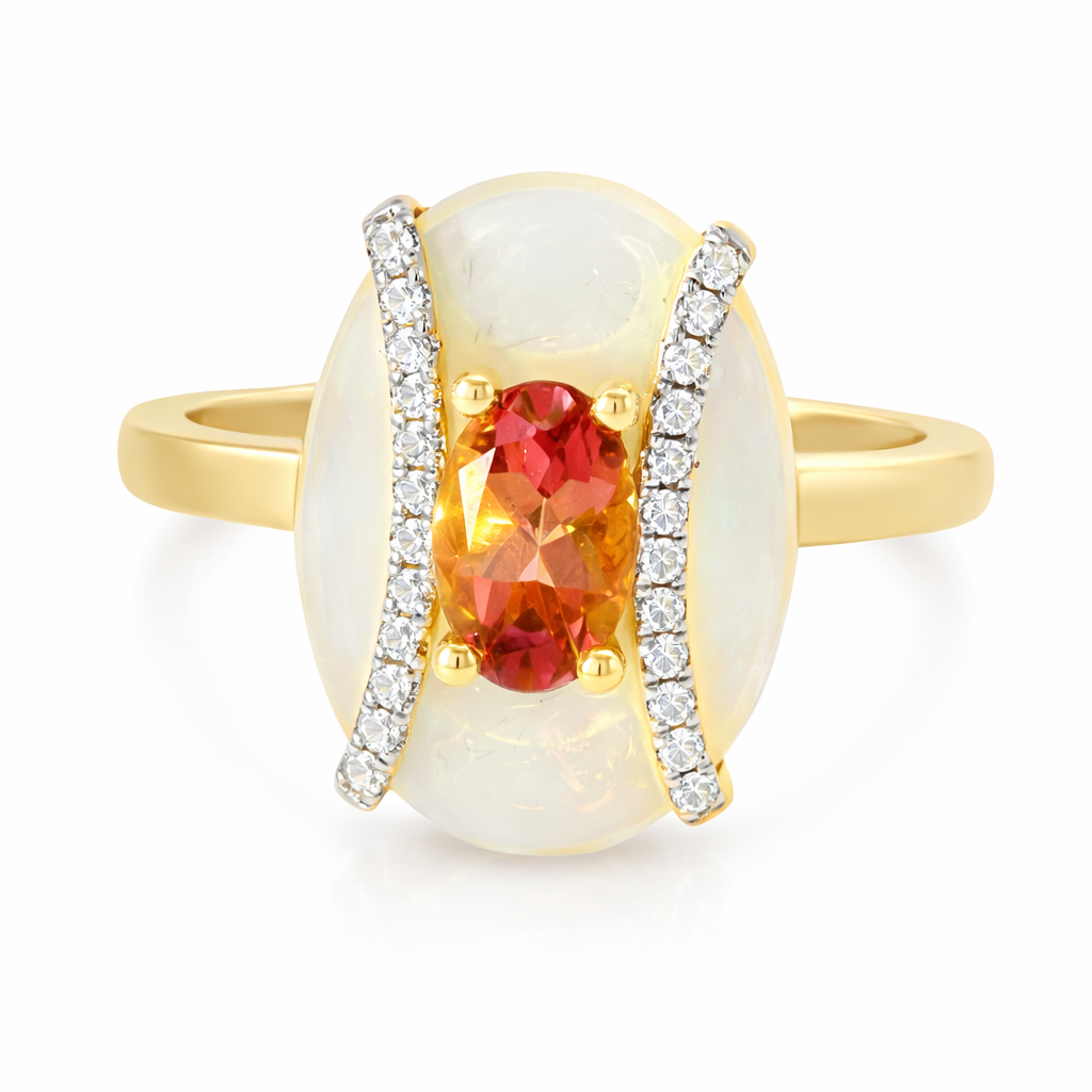 0.09CT Diamond and 0.50CT Pink Sapphire with White Agate 14K Yellow Gold