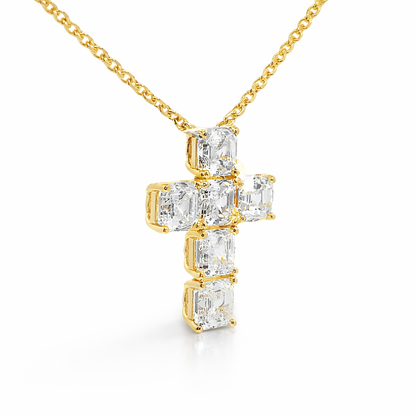 3.12CT Lab Emerald Cut  Cross Pendant 14k Gold
