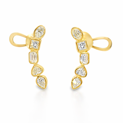 1.74CT Mixed Shapes Diamond Earring 14k Yellow Gold