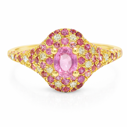 0.11CT Diamond & 0.71CT Pink Sapphire Ring 14k Yellow Gold