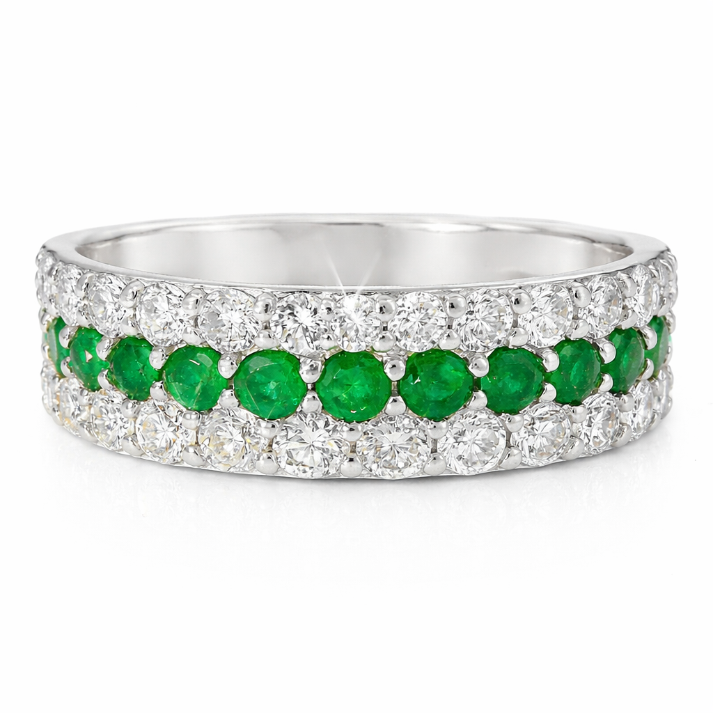 0.50CT Diamond 1.08CT Emerald Ring 18K White Gold