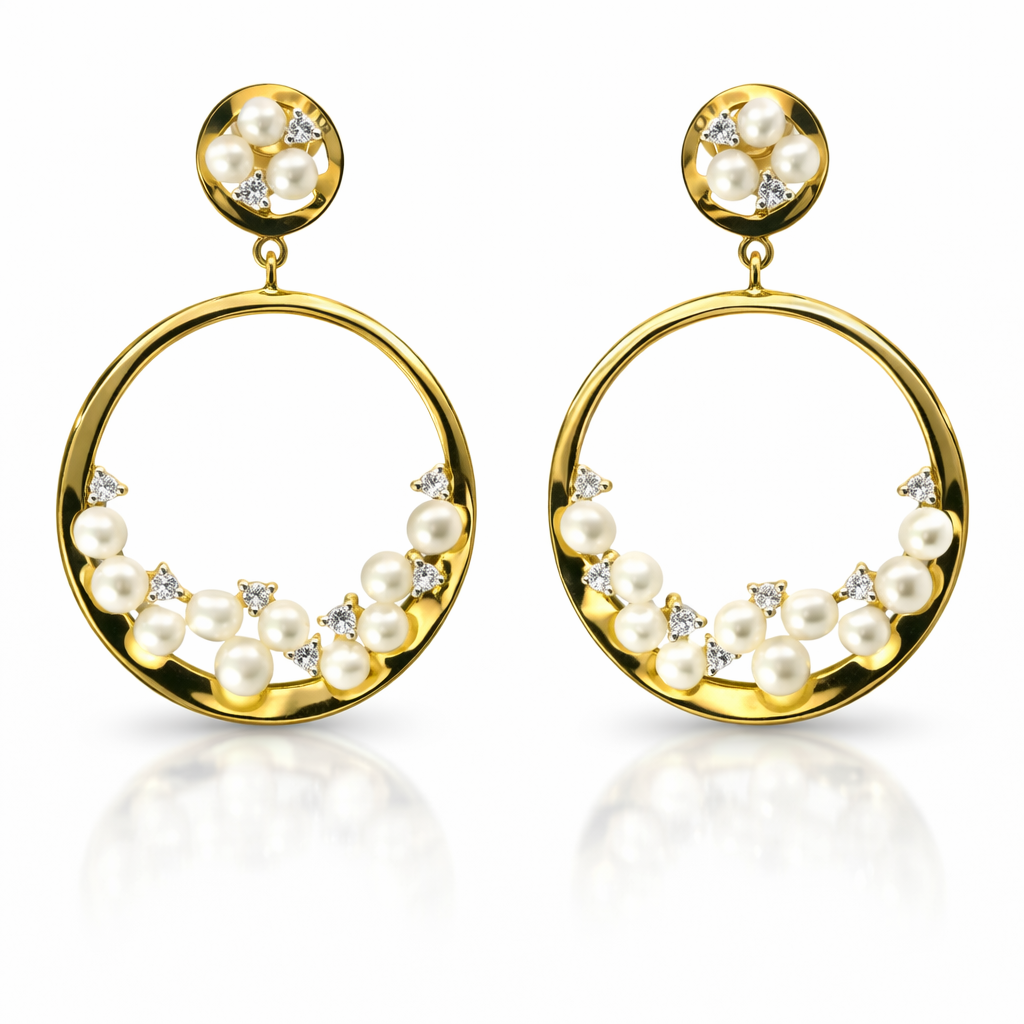 0.18CT Diamond  14k White Gold Pearl Earring