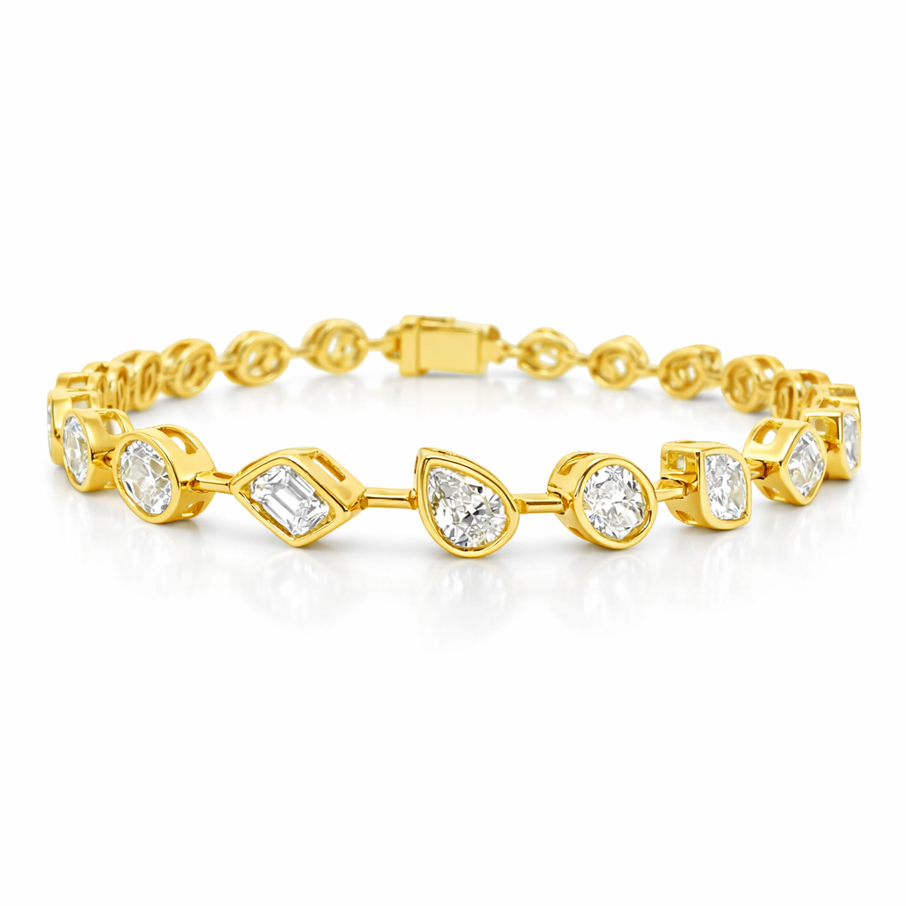 7.02CT Mixed Shape Diamond Bracelet 18k Yellow Gold