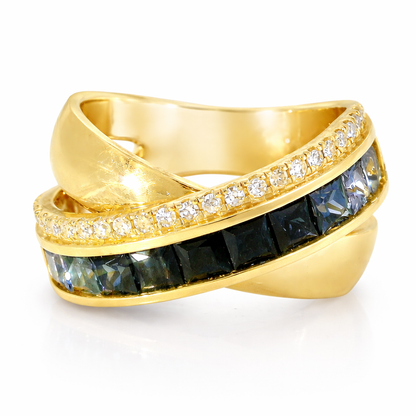 0.15CT Diamond and 1.85CT Blue Sapphire Ring 14K Yellow Gold
