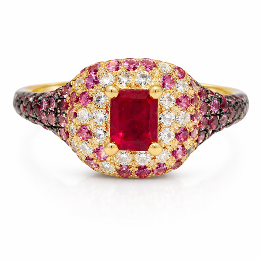 0.10CT Diamond & 0.84CT Pink Sapphire  Ring 14k Yellow Gold