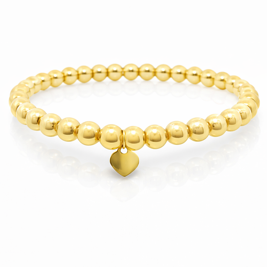 Plain Beaded 14k Yellow Gold Bangle