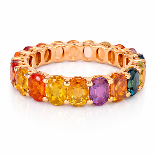 7.03CT Multi Sapphire Gemstone Ring 18K Rose Gold