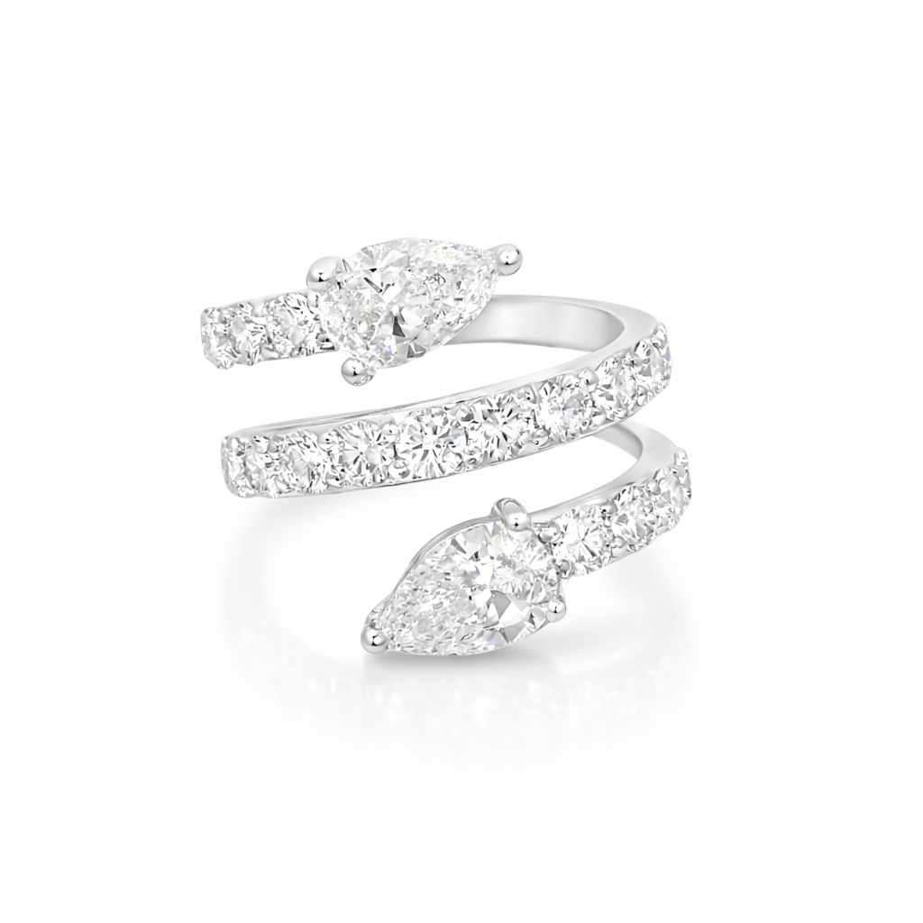 5.58CT Pear Shape and Round Cut Lab Diamond Ring 14k White Gold