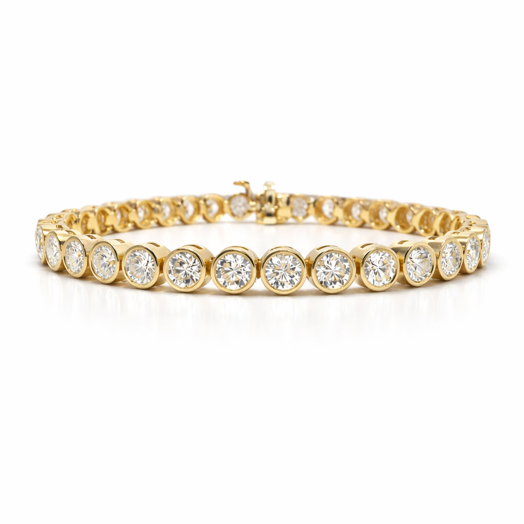 9.32CT Lab Bezel Tennis Bracelet 14K Yellow Gold