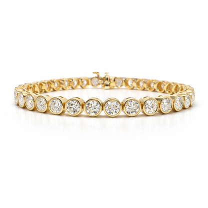 9.32CT Lab Bezel Tennis Bracelet 14K Yellow Gold