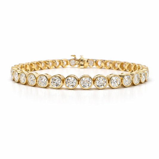 9.32CT Lab Bezel Tennis Bracelet 14K Yellow Gold