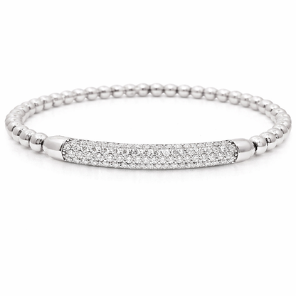 1.08CT Diamond ID Plain Beads Stretch Bangle 14k  Gold