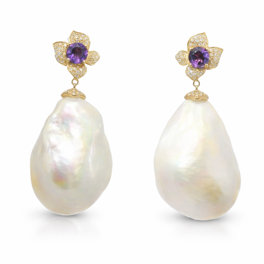 0.32CT Diamond with 0.90CT Amethyst Earrings 14k Rose Gold
