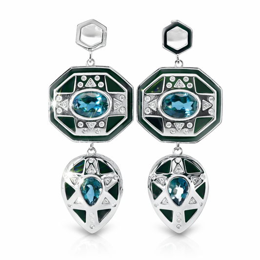 0.18CT Diamond with Black Agate 14k White Gold Earring