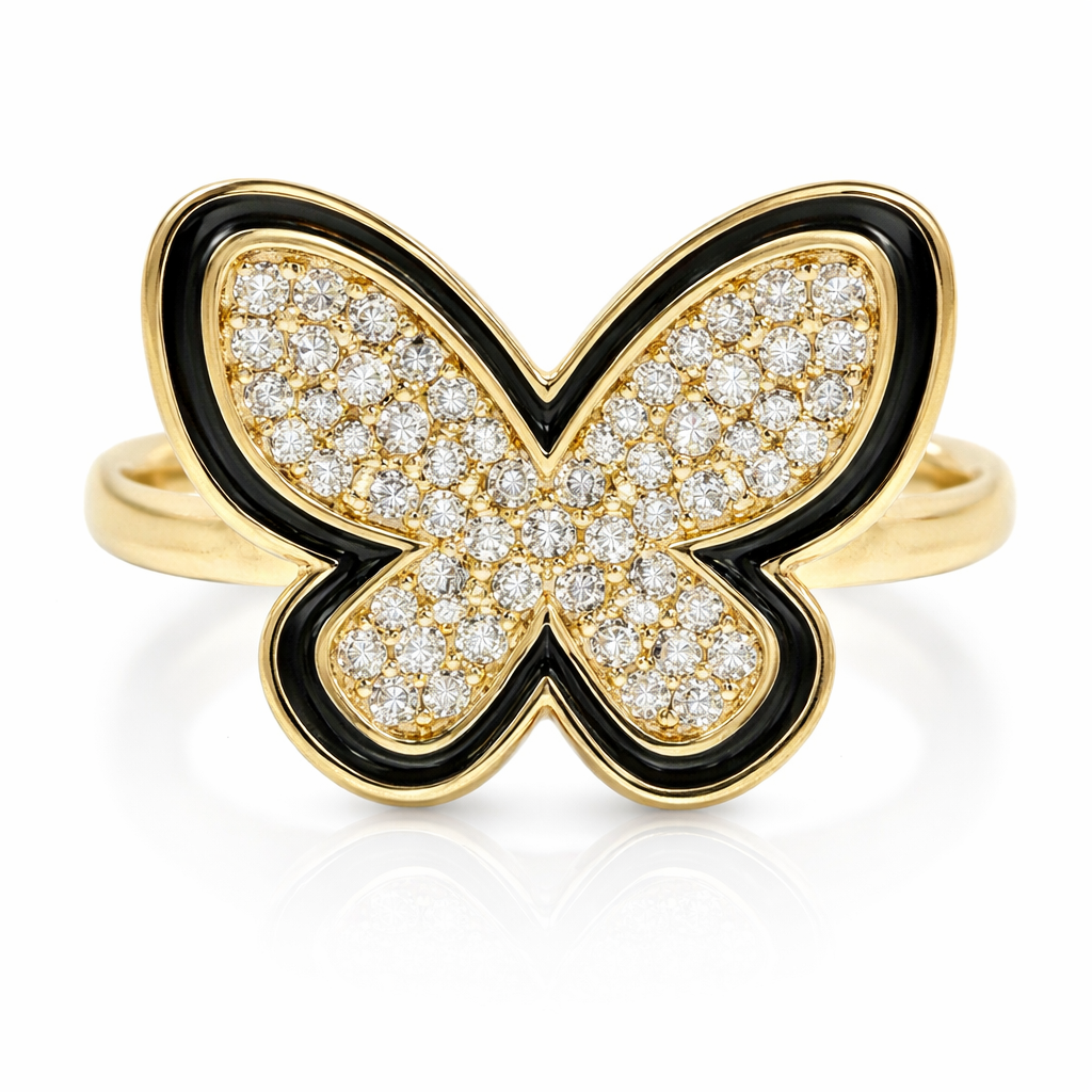 0.27CT Round Cut Diamond Butterfly Ring 18K Gold