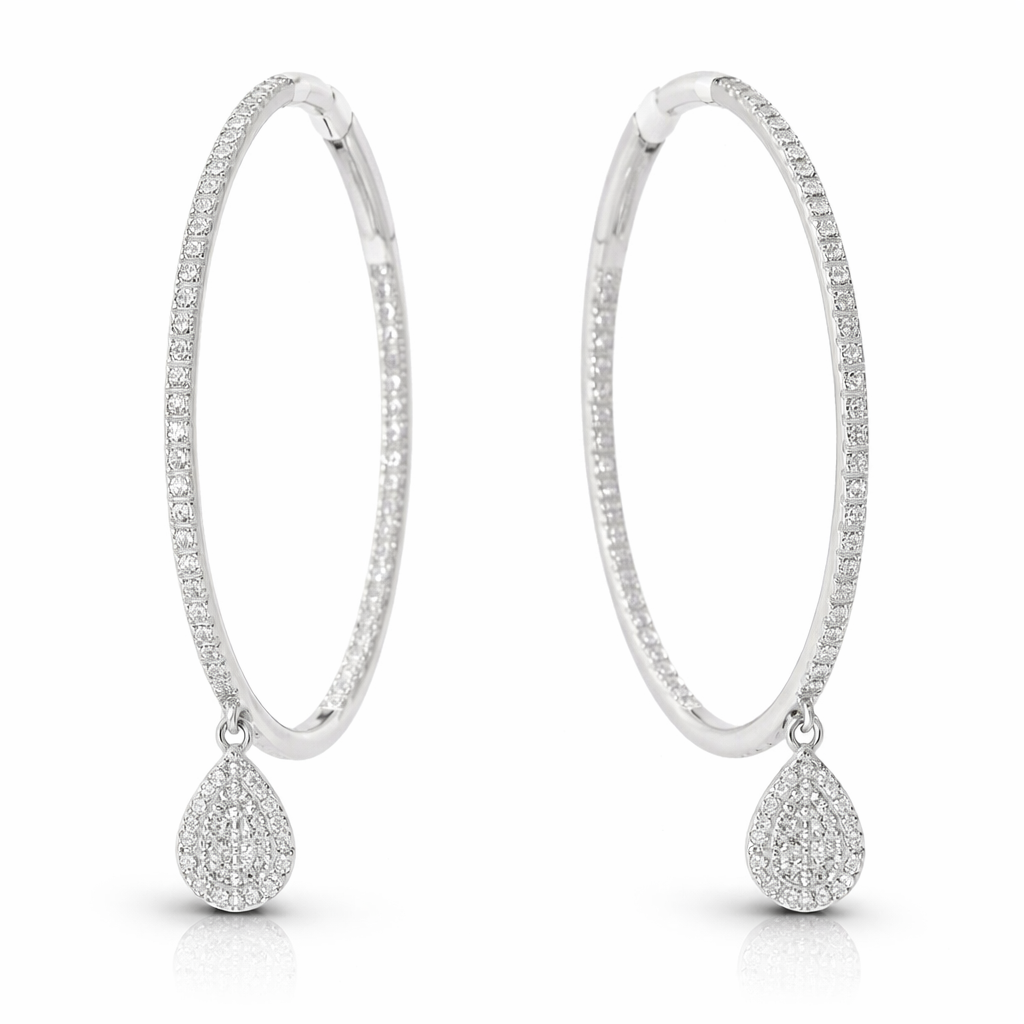 0.71CT Diamond Hoop Earrings 14k White Gold