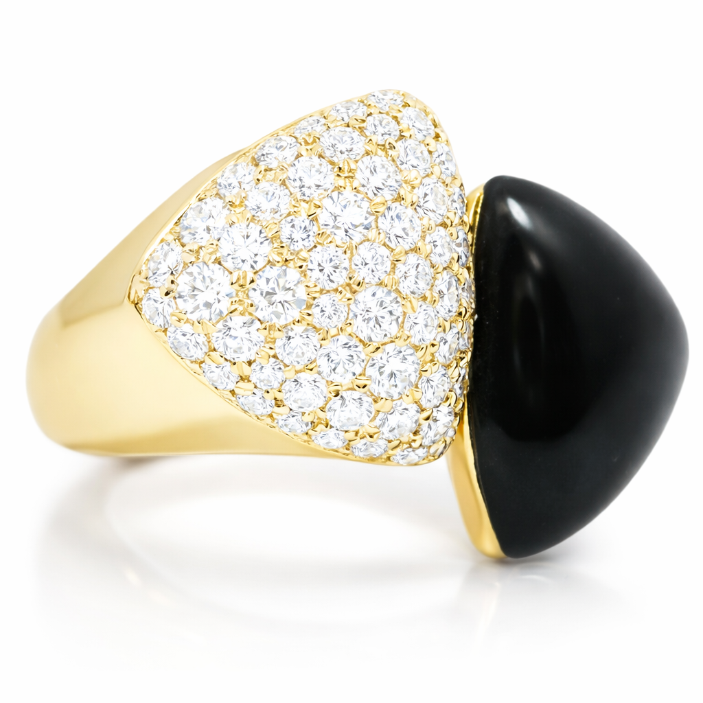 0.99ct Diamond Ring with Black Onyx 14k Yellow Gold