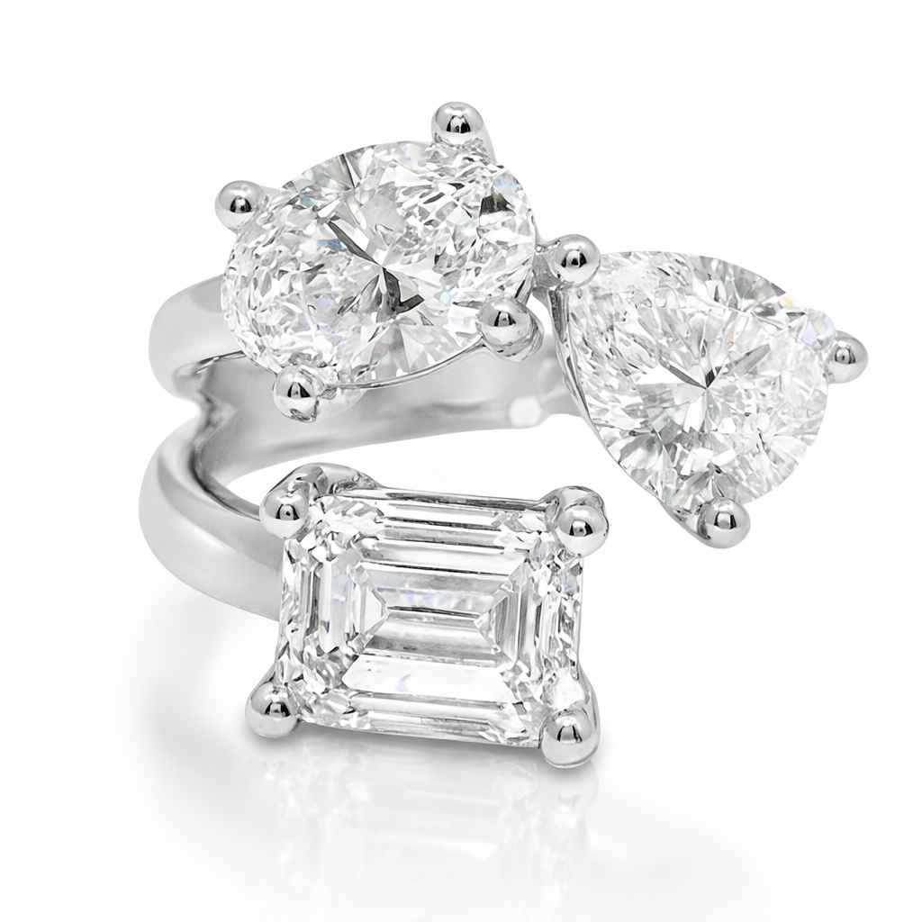3.38CT Pear Oval & Emerald Cut Lab Diamond Ring 14k White Gold