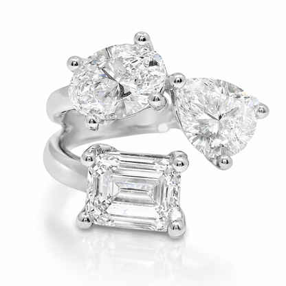 3.38CT Pear Oval & Emerald Cut Lab Diamond Ring 14k White Gold