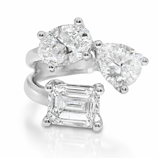 3.38CT Pear Oval & Emerald Cut Lab Diamond Ring 14k White Gold