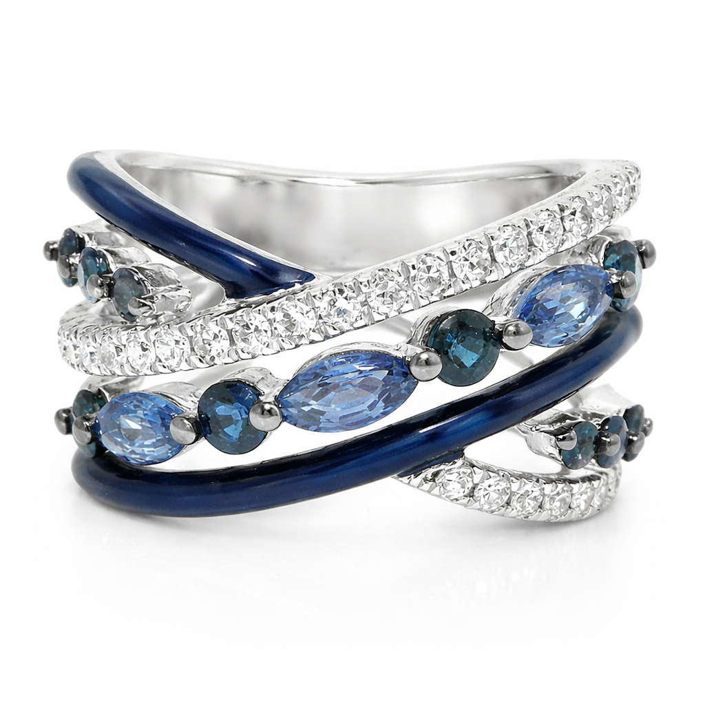 0.26CT Diamond 1.29CT Blue Sapphire 14k White Gold