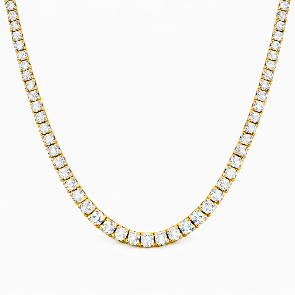 3.15CT Diamond 4 Prong Half Way Tennis 14k Yellow Gold Necklace