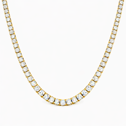 3.15CT Diamond 4 Prong Half Way Tennis 14k Yellow Gold Necklace