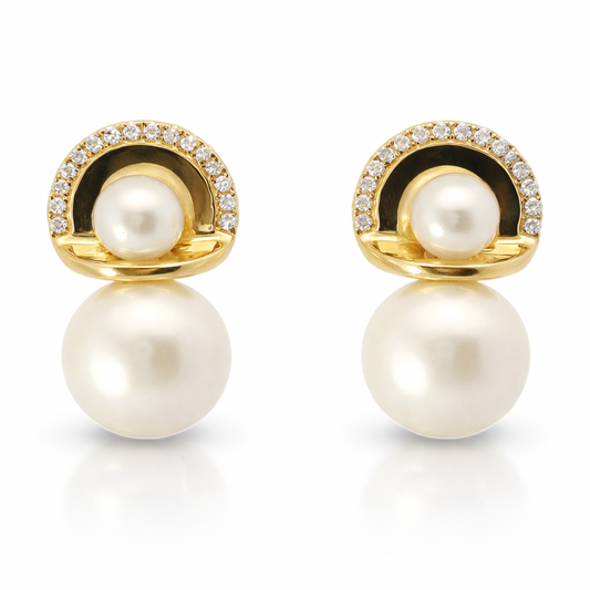 0.12CT Diamond 14k Yellow Gold Pearl Earring