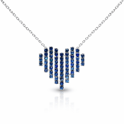 1.05CT Mixed Blue Sapphire Heart Pendant 14k White Gold