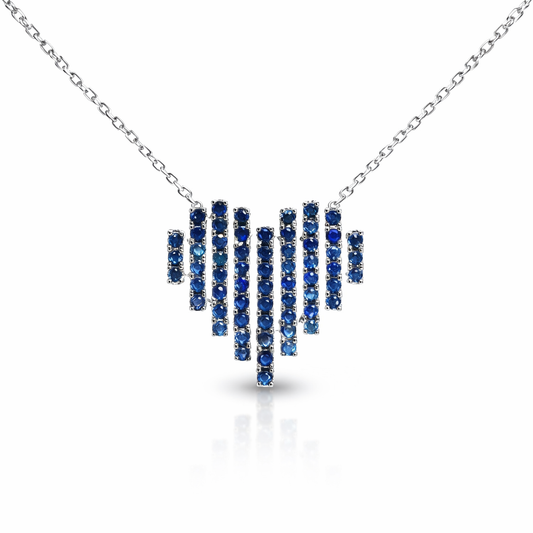 1.05CT Mixed Blue Sapphire Heart Pendant 14k White Gold