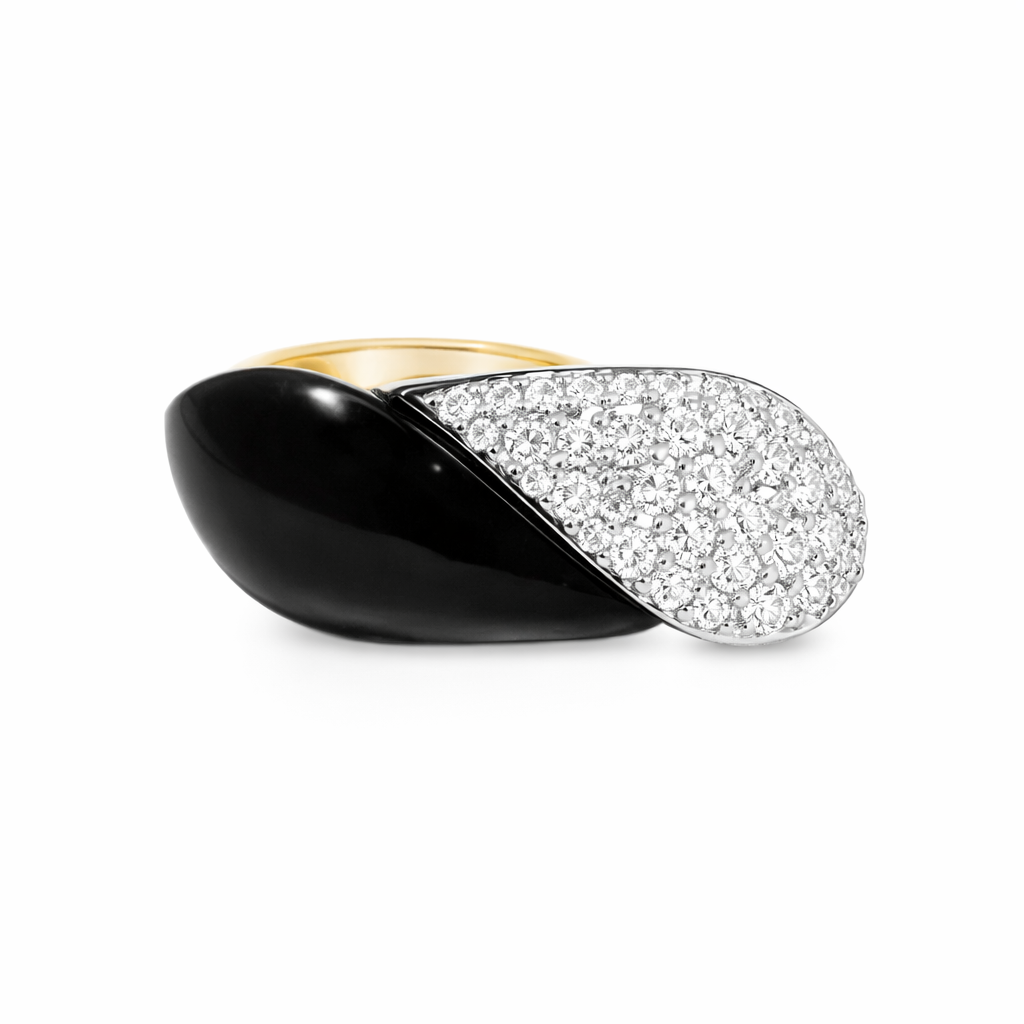 0.56CT Diamond with Black Agate 14k Yellow Gold Ring