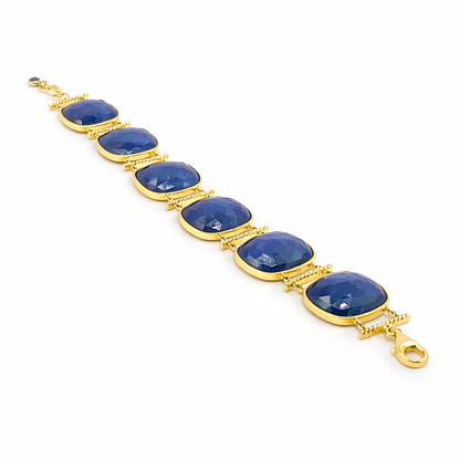 0.35CT Diamond with Blue Sapphire 14k Yellow Gold Bracelet
