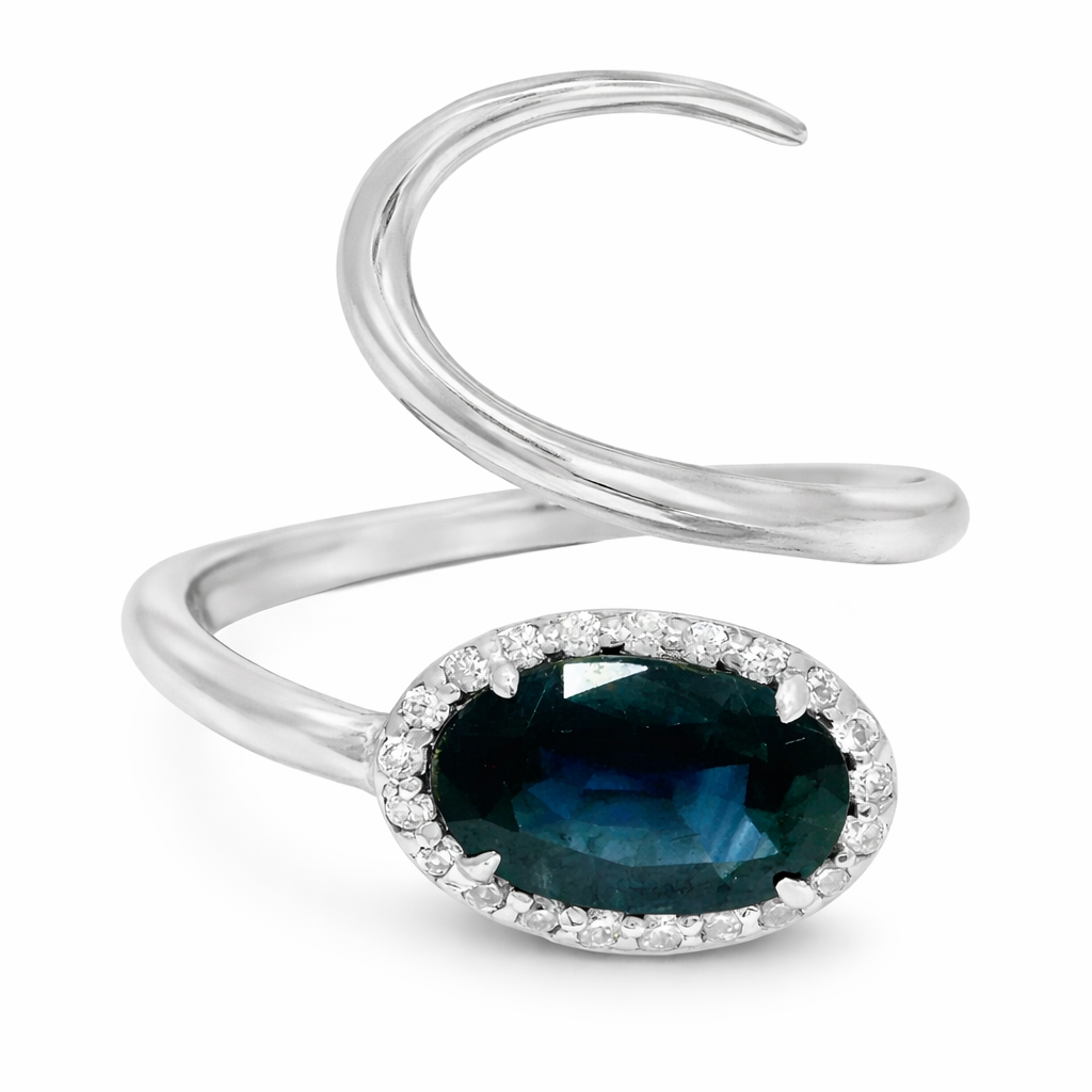 0.16 CT Diamond and 2.44CT Blue Sapphire Ring 14K White Gold