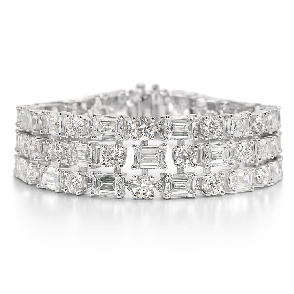 10.70CT Round 25.94CT Emerald Cut Lab Diamond Bracelet 14k White Gold