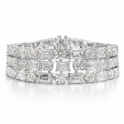 10.70CT Round 25.94CT Emerald Cut Lab Diamond Bracelet 14k White Gold
