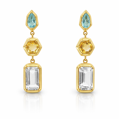 Topaz Citrine & Peridot 14k Yellow Gold Earring