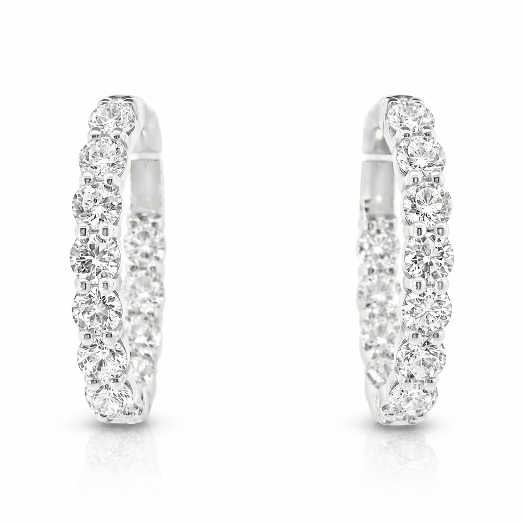3.87CT Diamond Hoop 14k White Gold Earring