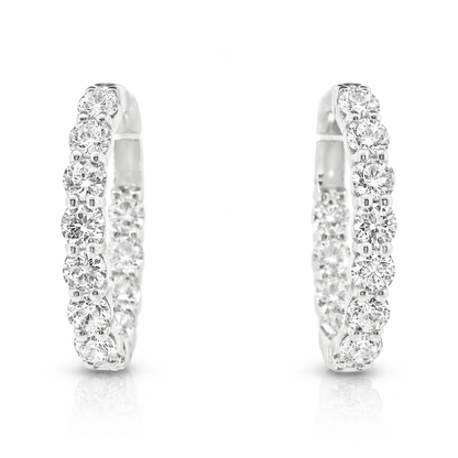 3.87CT Diamond Hoop 14k White Gold Earring
