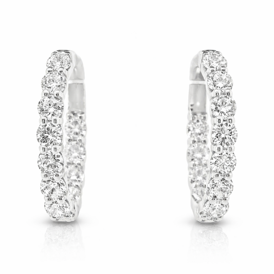 3.87CT Diamond Hoop 14k White Gold Earring