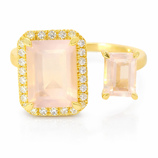 0.12CT Diamond and 2.15CT Rose Quartz Ring 14K Yellow Gold