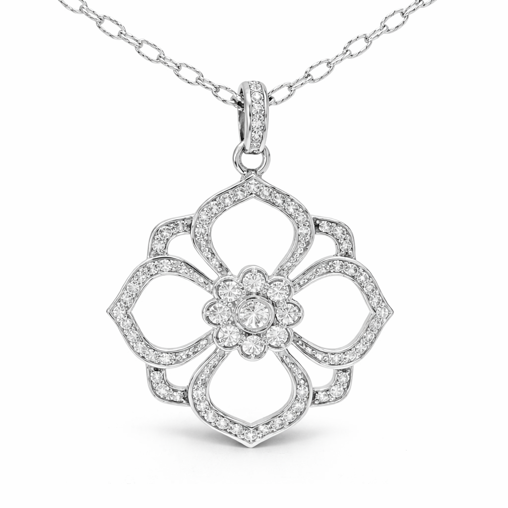1.09CT Diamond Pendant 14k White Gold