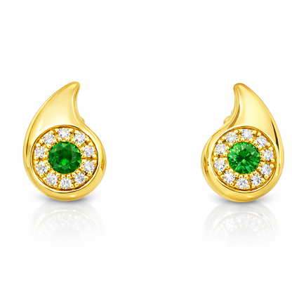 0.63CT Diamond with Sapphire 14k Yellow Gold Earring