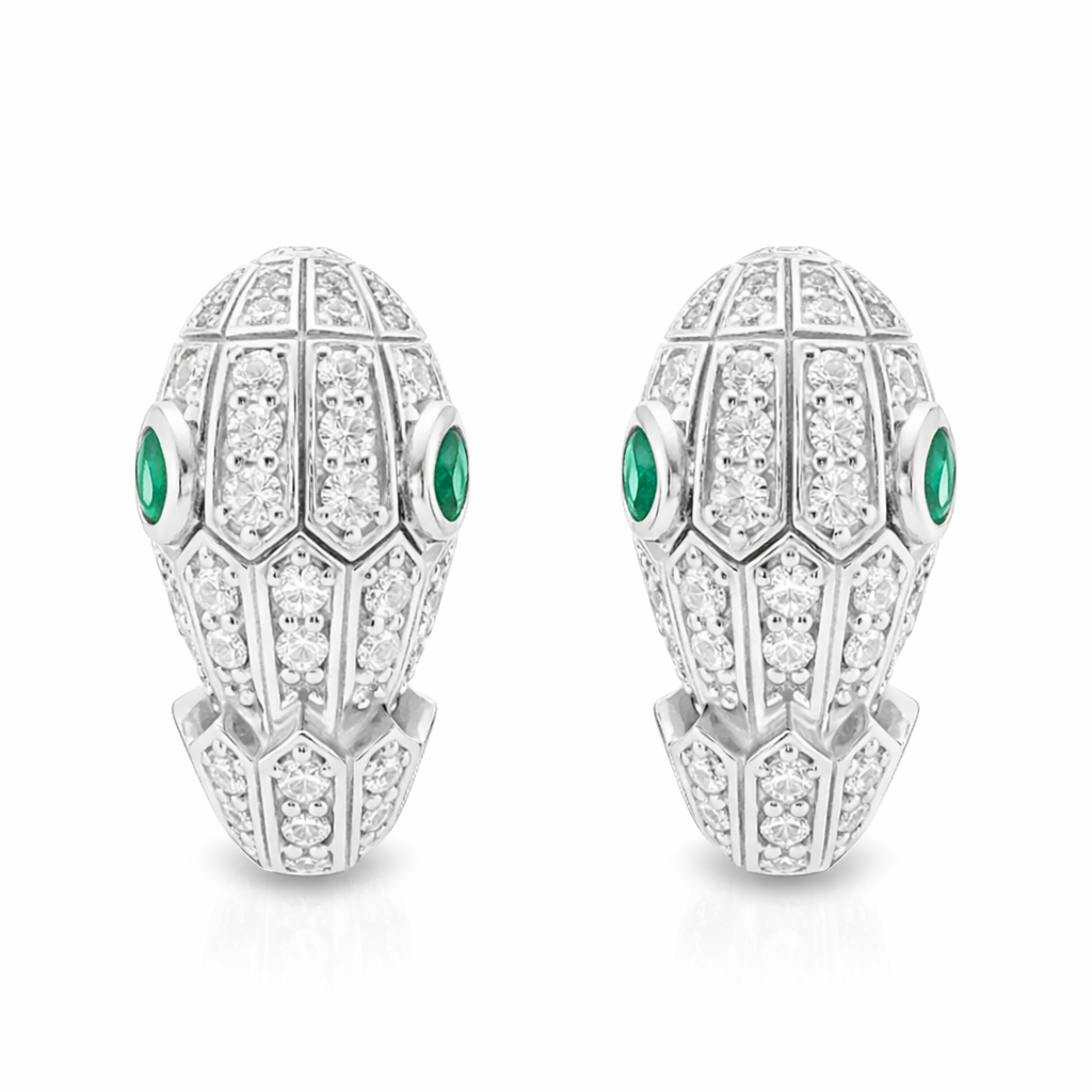 1.41CT Diamond with Emerald 18k White Gold Earring