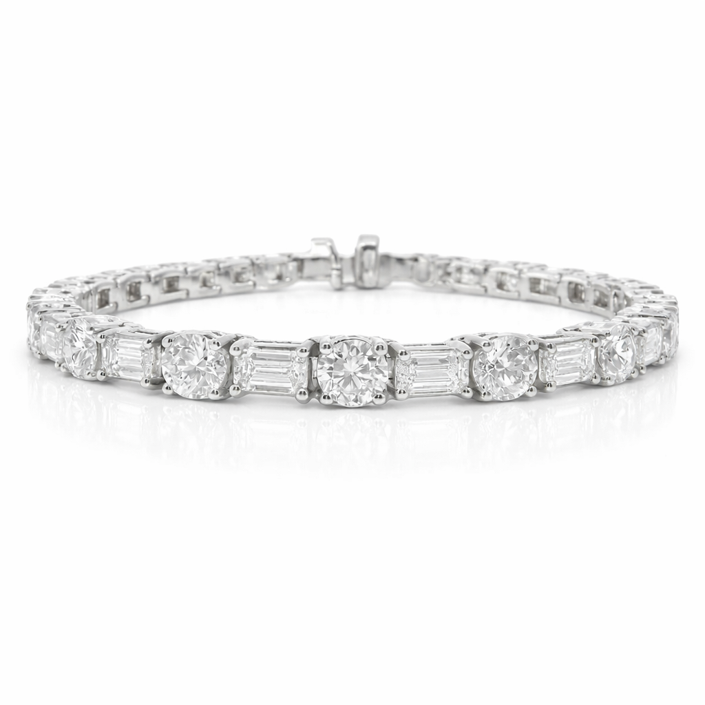7.91CT Round 5.92CT Emerald Cut Lab Diamond Bracelet 14k White Gold