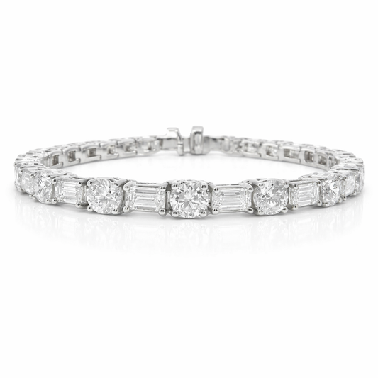 7.91CT Round 5.92CT Emerald Cut Lab Diamond Bracelet 14k White Gold