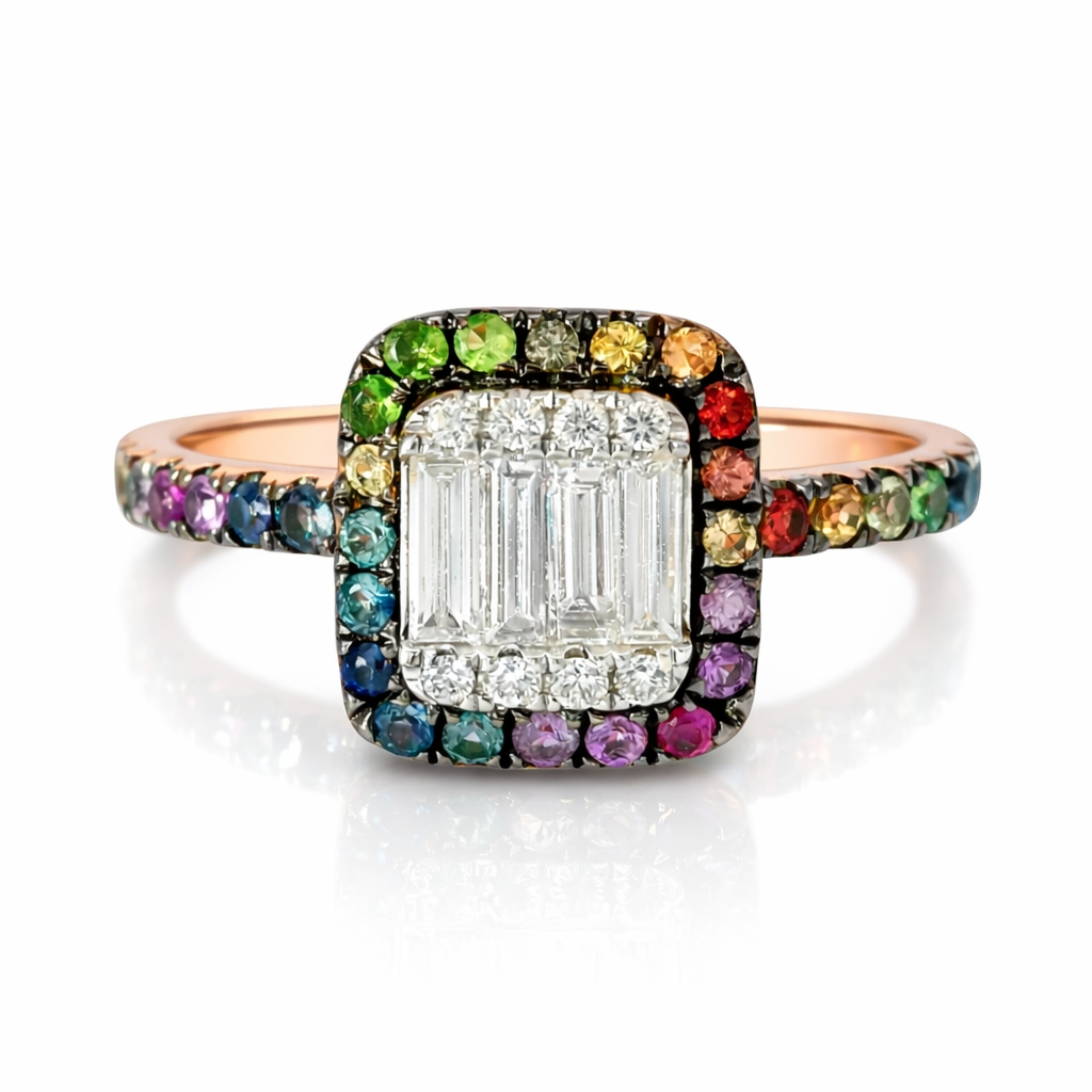 0.25CT Diamond and 0.25 Multi-Colored Gemstone Ring 14K Rose Gold