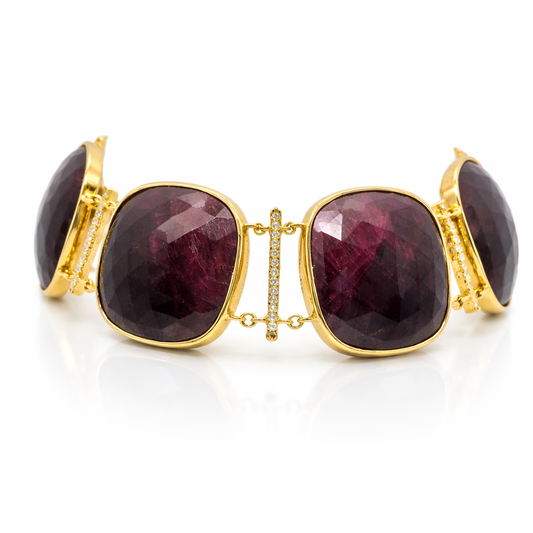 0.50CT Diamond with Ruby 14k Yellow Gold Bracelet